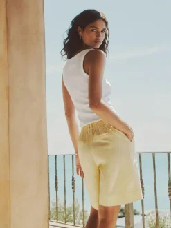 Next Linen Blend Knee Shorts Lemon Yellow