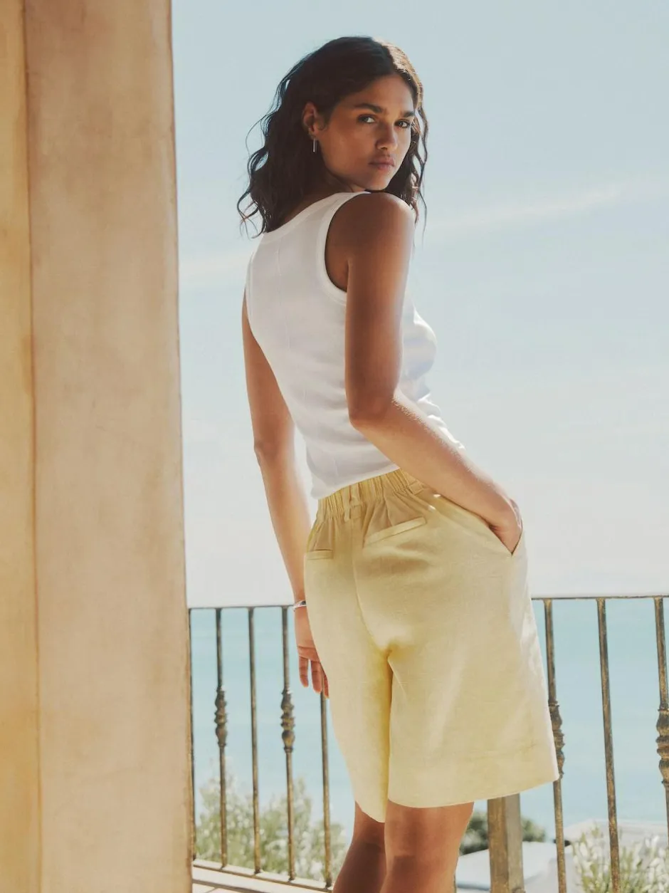 Next Linen Blend Knee Shorts Lemon Yellow