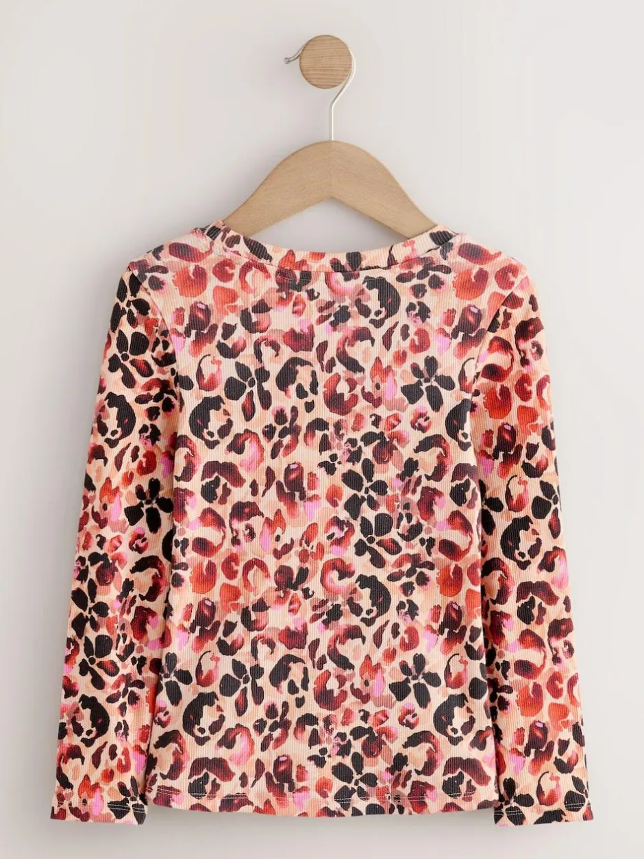Next Leopard Long Sleeve Ribbed Top (3-16yrs) Best