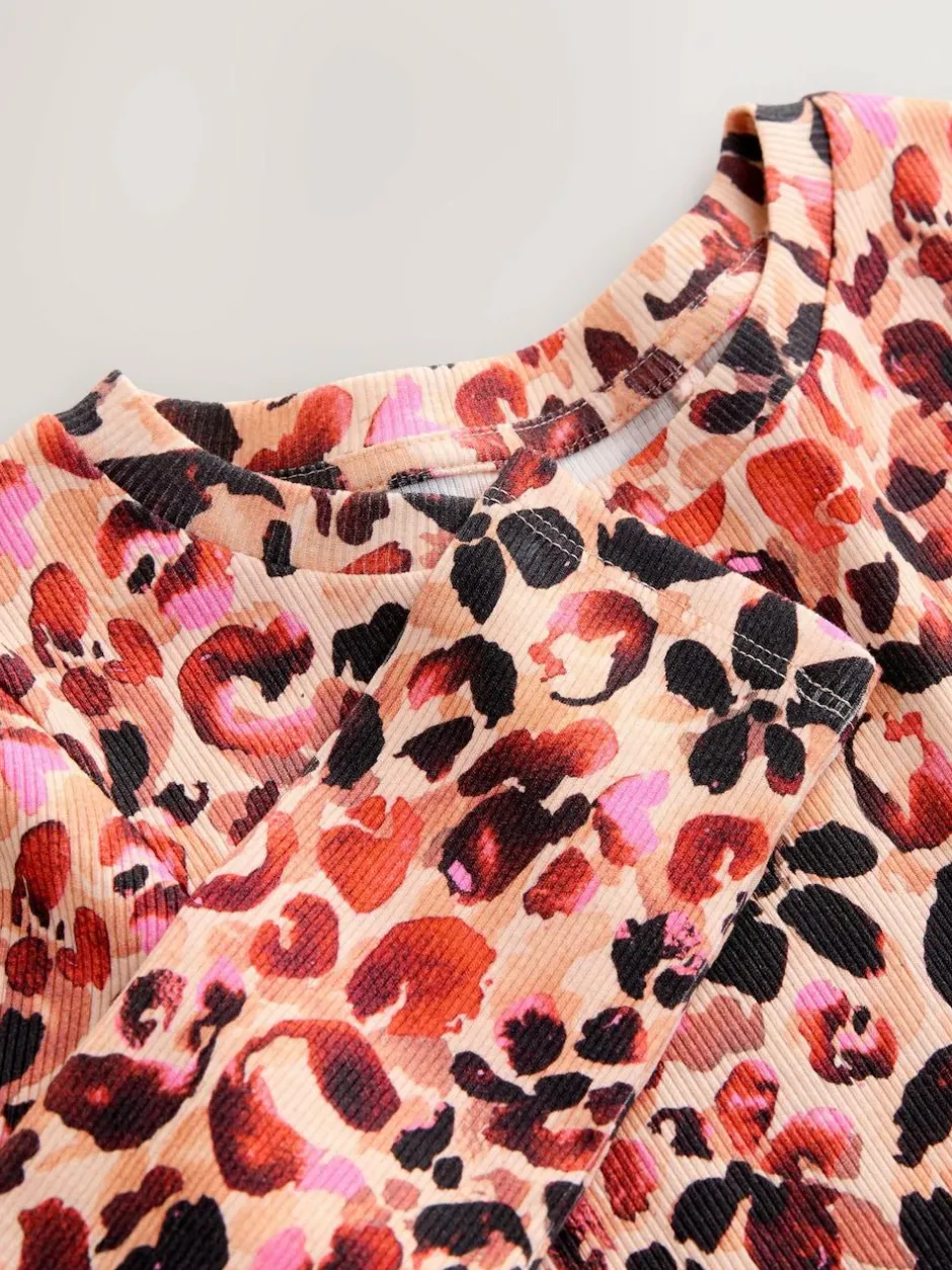 Next Leopard Long Sleeve Ribbed Top (3-16yrs) Best