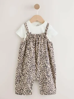 Next Baby Jersey Dungarees and Bodysuits Set 2 Piece (0mths-3yrs) Leopard Print Sale