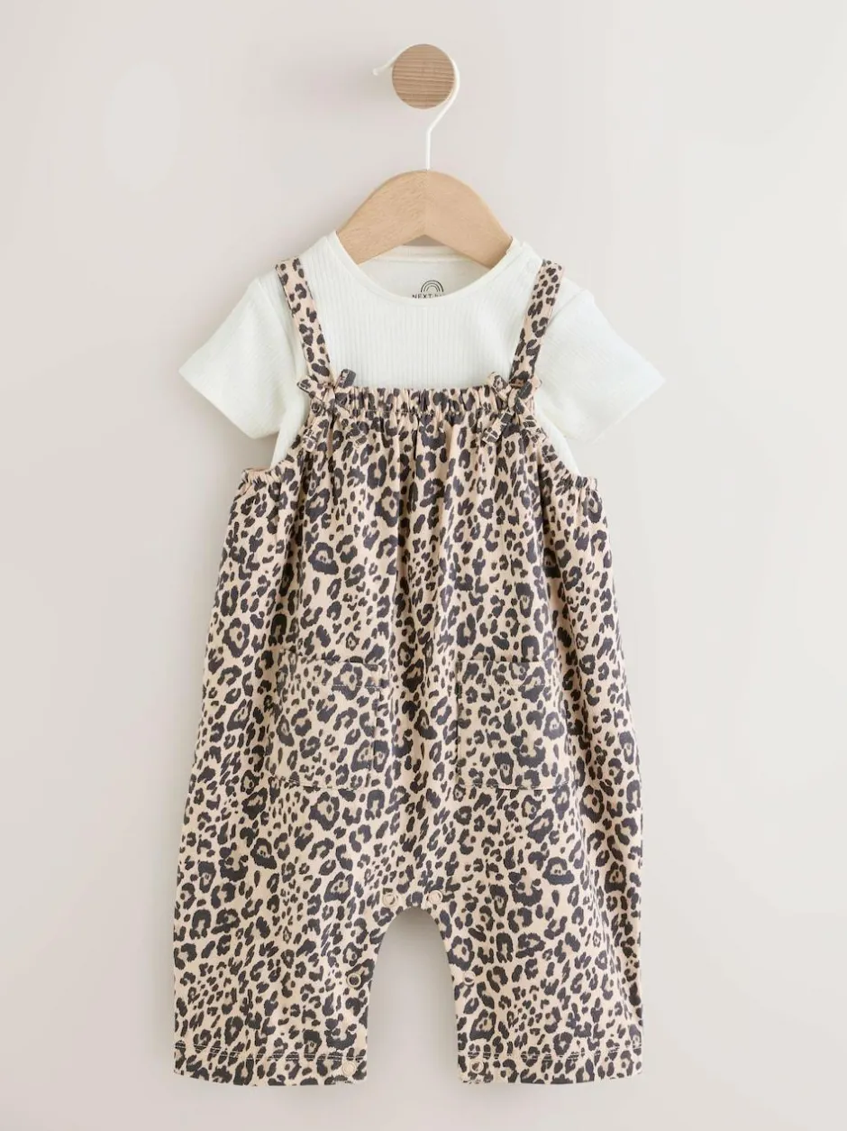 Next Baby Jersey Dungarees and Bodysuits Set 2 Piece (0mths-3yrs) Leopard Print Sale