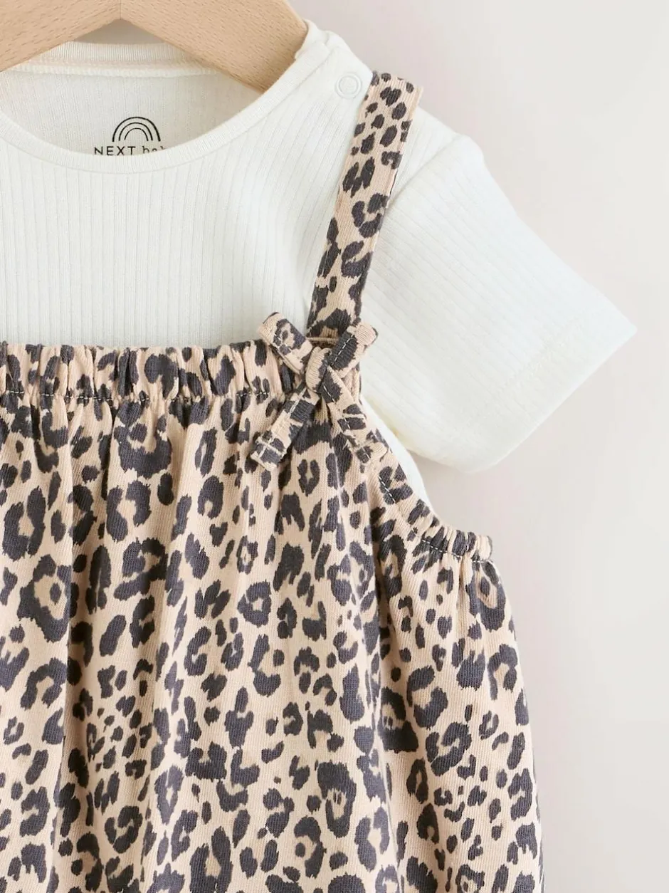 Next Baby Jersey Dungarees and Bodysuits Set 2 Piece (0mths-3yrs) Leopard Print Sale
