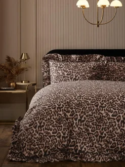 Next Brushed Cotton Frill Duvet Cover and Pillowcase Set Leopard Print Discount