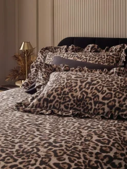 Next Brushed Cotton Frill Duvet Cover and Pillowcase Set Leopard Print Discount