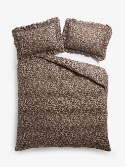 Next Brushed Cotton Frill Duvet Cover and Pillowcase Set Leopard Print Discount