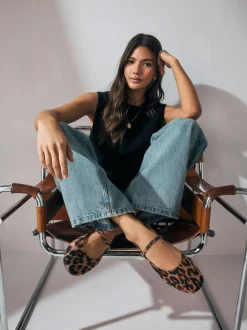 Next Standard/Wide Fit Round Toe Mary Jane Shoes Leopard Print Hot