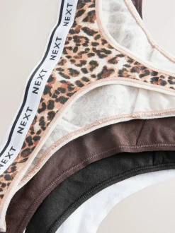 Next Thong Cotton Logo Knickers 4 Pack Leopard Print New