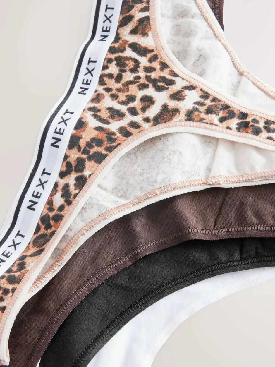 Next Thong Cotton Logo Knickers 4 Pack Leopard Print New