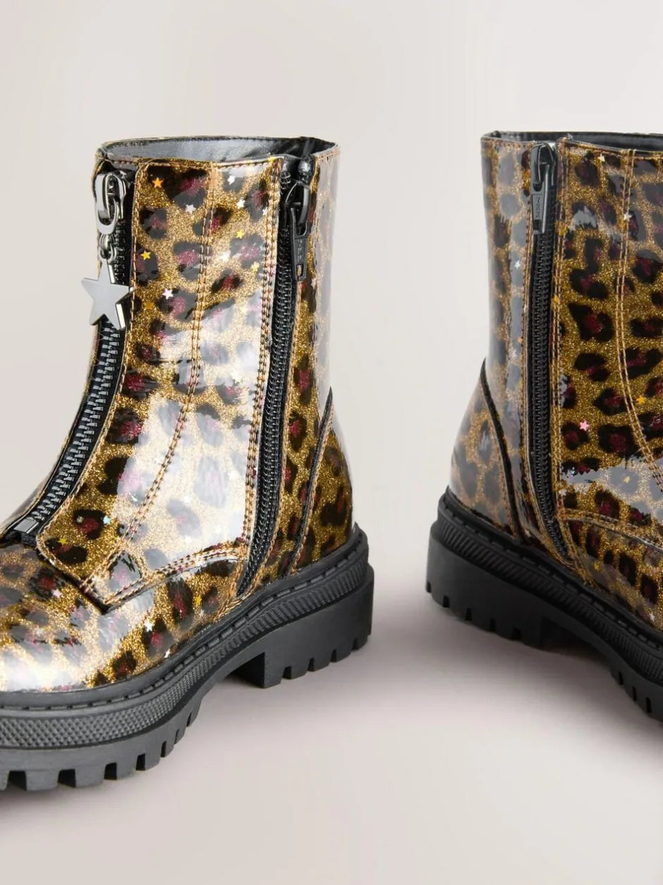Next Wide Fit (G) Zip Front Ankle Boots Leopard Print Outlet