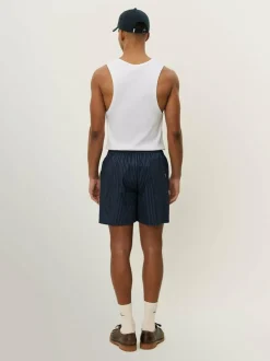 Les Deux Stan Stripe Seersucker Swim Shorts Navy Blue Clearance