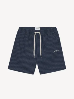 Les Deux Stan Stripe Seersucker Swim Shorts Navy Blue Clearance