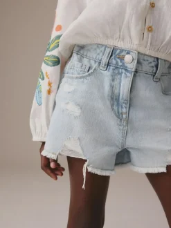 Next 100% Cotton Frayed Edge Distressed Shorts (3-16yrs) Light Blue Best