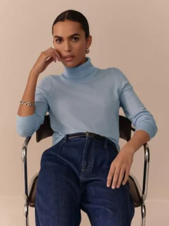 Next 100% Merino Wool N.Premium Roll Neck Jumper Light Blue