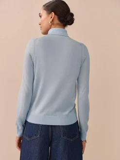 Next 100% Merino Wool N.Premium Roll Neck Jumper Light Blue