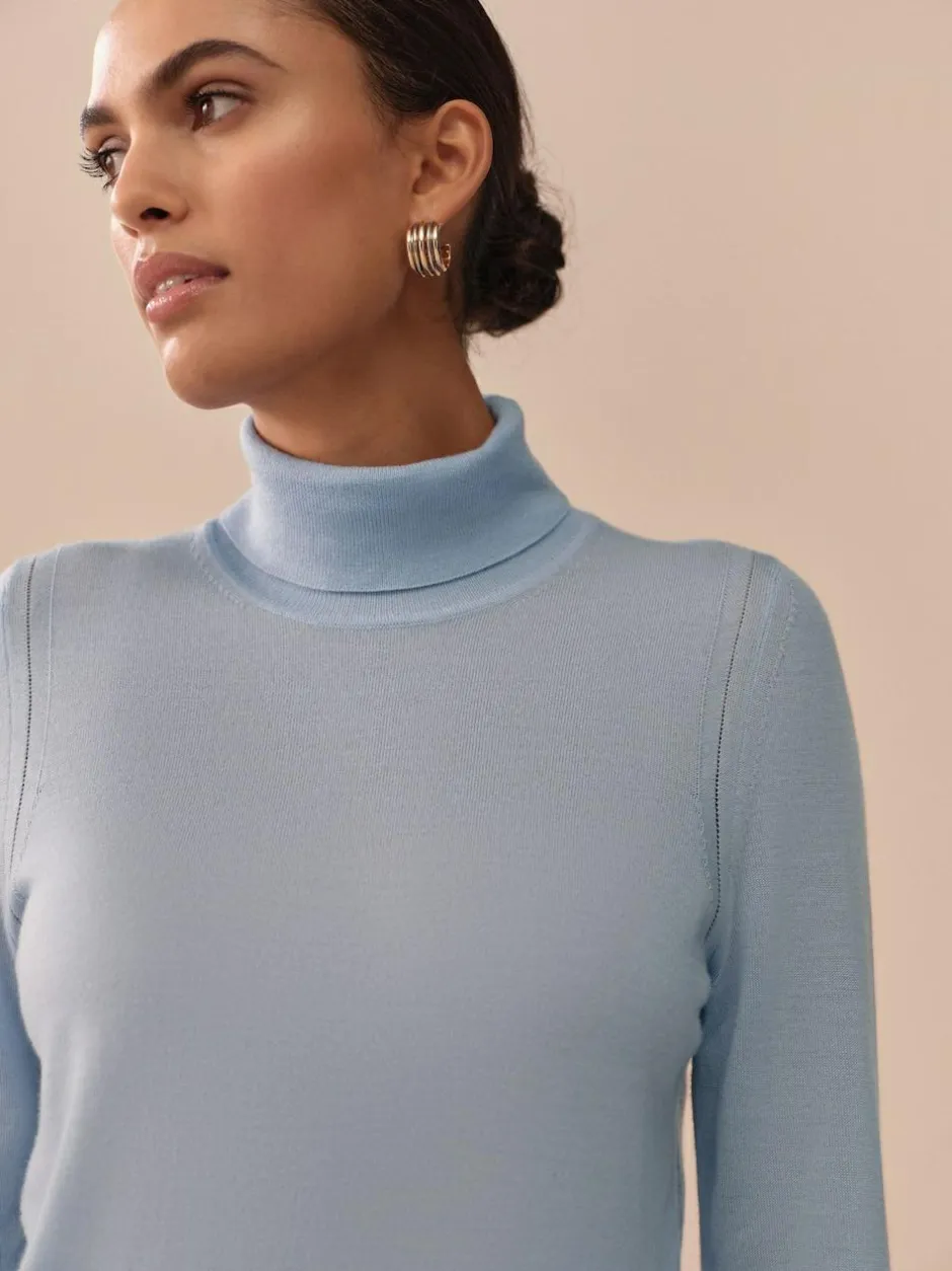 Next 100% Merino Wool N.Premium Roll Neck Jumper Light Blue