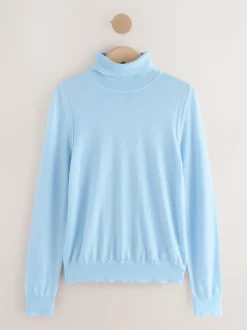 Next 100% Merino Wool N.Premium Roll Neck Jumper Light Blue