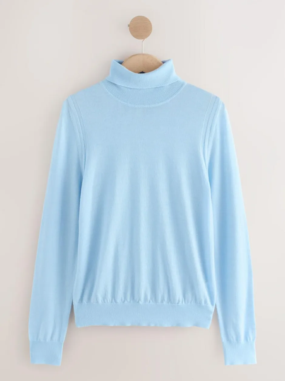 Next 100% Merino Wool N.Premium Roll Neck Jumper Light Blue