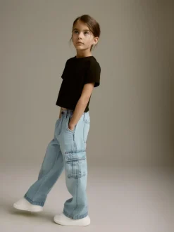 Next Wide Leg Cargo Jeans (3-16yrs) Light Blue Denim Outlet