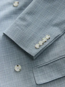 Next Light Blue Double Breasted Check Suit Jacket Best
