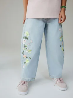 Next Light Blue Floral Embroidered Barrel Jeans (3-16yrs)