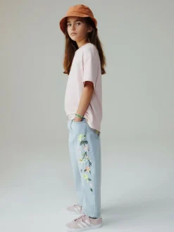 Next Light Blue Floral Embroidered Barrel Jeans (3-16yrs)