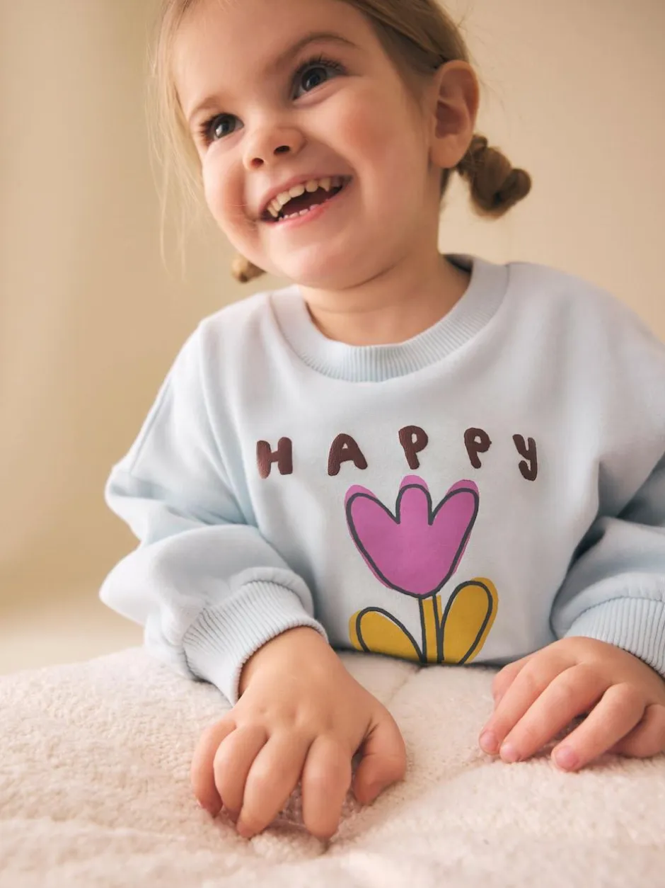 Next Light Blue Happy Moments Crew Neck Sweatshirt (3mths-7yrs) Outlet