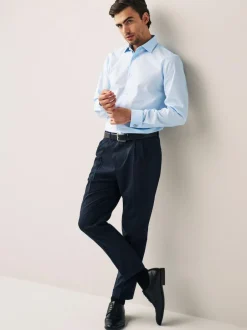 Next Regular Fit Easy Care Double Cuff Smart Shirt Light Blue Clearance