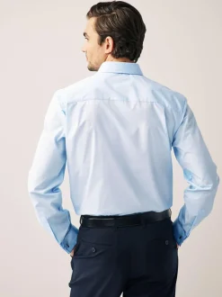 Next Regular Fit Easy Care Double Cuff Smart Shirt Light Blue Clearance
