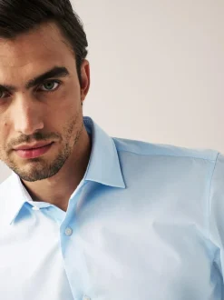 Next Regular Fit Easy Care Double Cuff Smart Shirt Light Blue Clearance