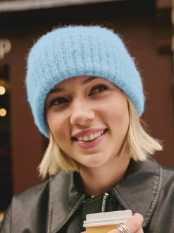 Next Light Blue Ribbed Beanie Containing Wool Hat Outlet