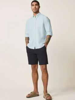 Next Standard Collar Cotton Linen Blend Long Sleeve Shirt Light Blue Discount