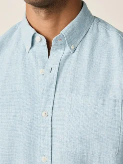 Next Standard Collar Cotton Linen Blend Long Sleeve Shirt Light Blue Discount