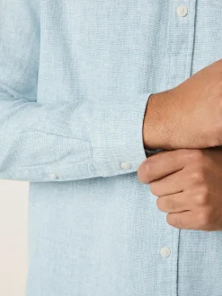 Next Standard Collar Cotton Linen Blend Long Sleeve Shirt Light Blue Discount