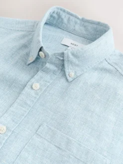 Next Standard Collar Cotton Linen Blend Long Sleeve Shirt Light Blue Discount
