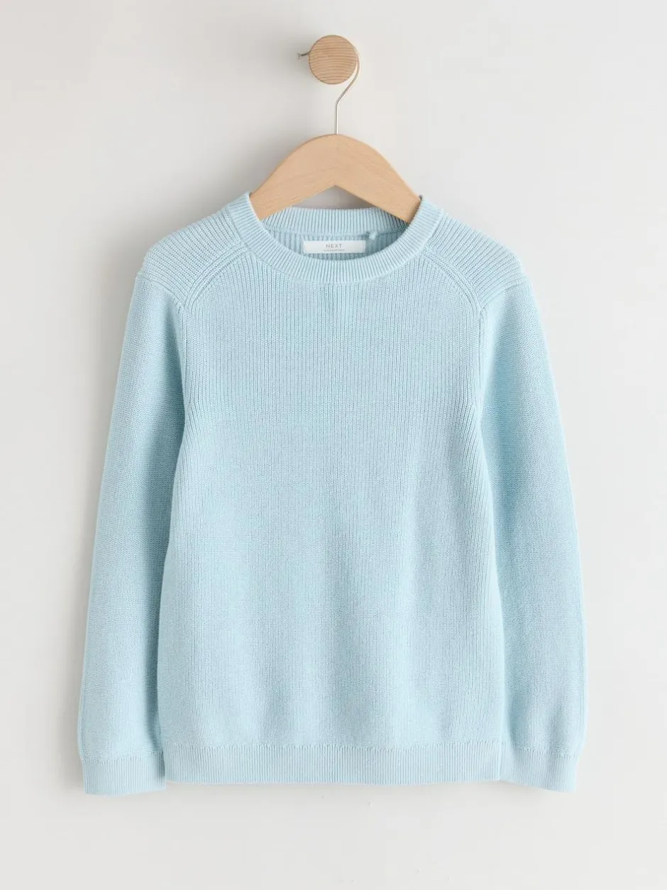Next Light Blue Without Stag Cotton Crew Neck Knitted Jumper (3-16yrs) Online