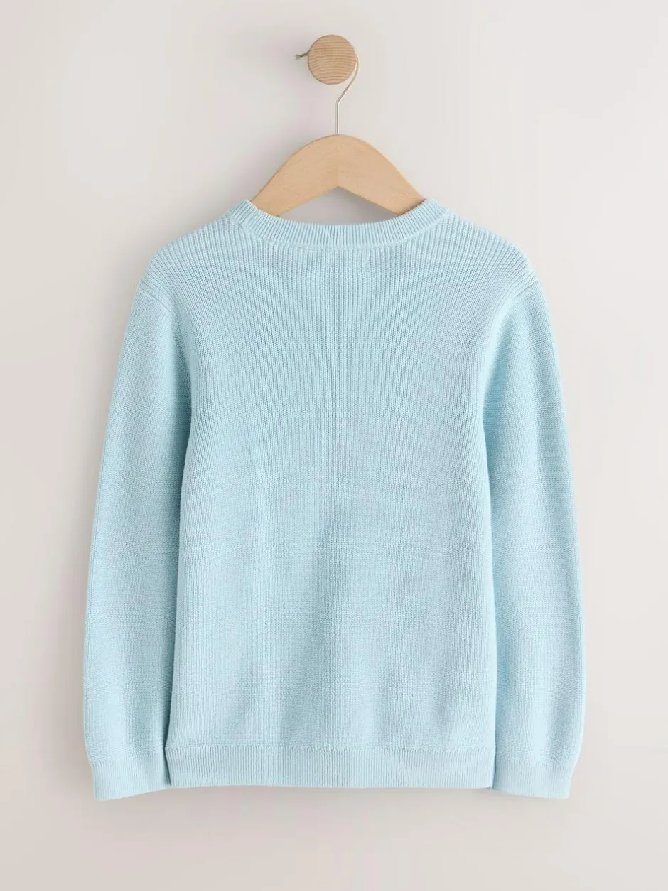 Next Light Blue Without Stag Cotton Crew Neck Knitted Jumper (3-16yrs) Online