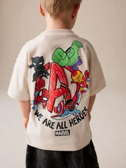 Next Marvel Short Sleeve Cotton T-Shirt (3mths-8yrs) Light Grey Discount