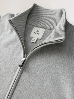 Next N.Premium Regular Fit 100% Cotton Premium Zip-Through Cardigan Light Grey New