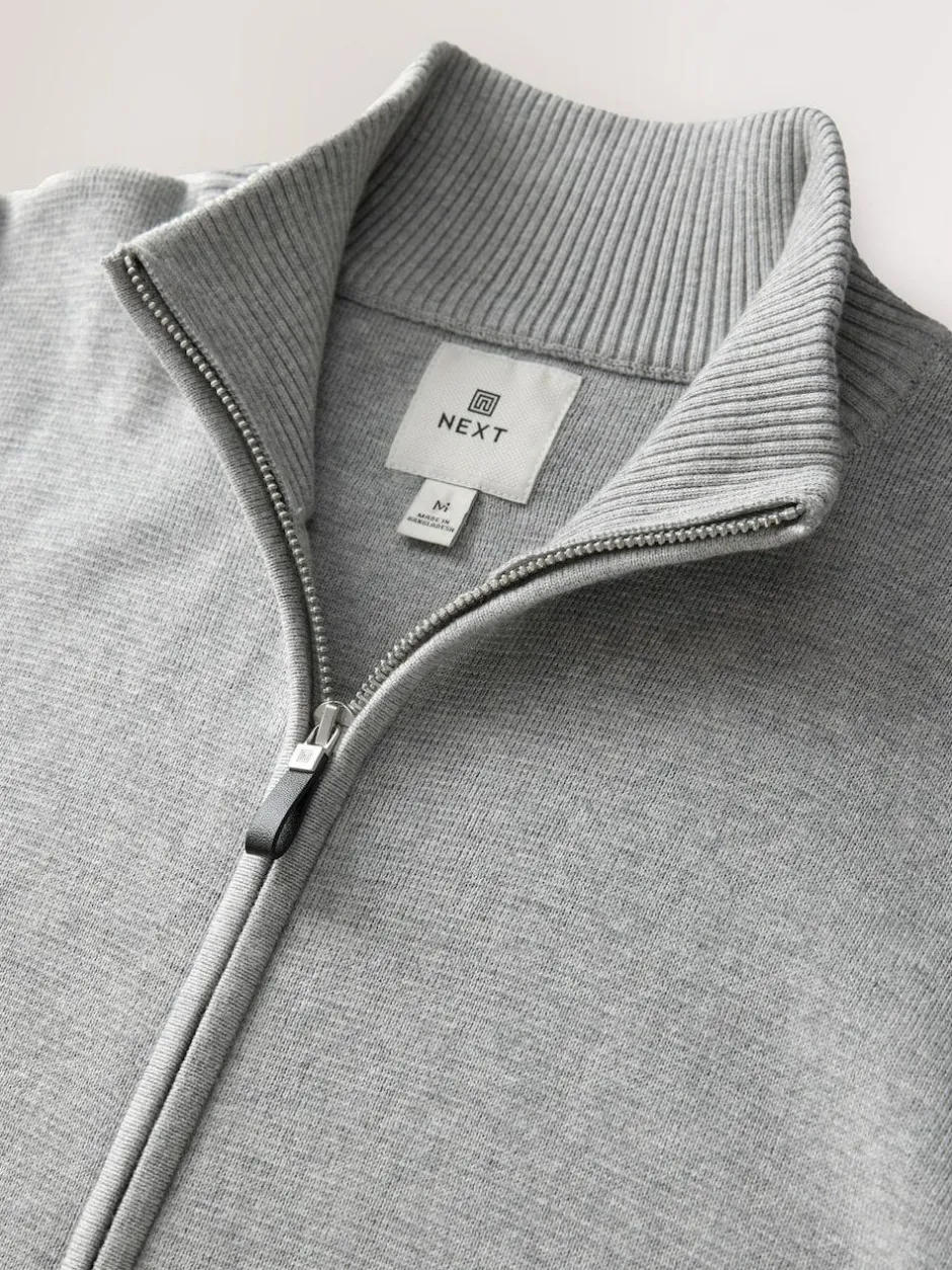 Next N.Premium Regular Fit 100% Cotton Premium Zip-Through Cardigan Light Grey New