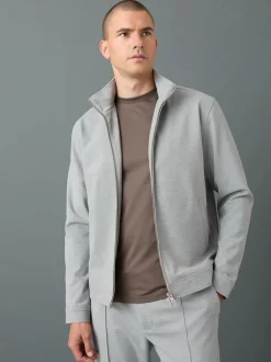 Next Premium Smart Funnel Neck Zip Through With Wool Light Grey Discount