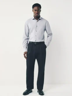 Next Light Grey Regular Fit Check Soft Touch 100% Cotton Smart Long Sleeve Shirt Hot
