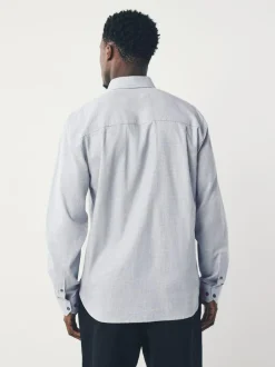 Next Light Grey Regular Fit Check Soft Touch 100% Cotton Smart Long Sleeve Shirt Hot