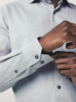 Next Light Grey Regular Fit Check Soft Touch 100% Cotton Smart Long Sleeve Shirt Hot