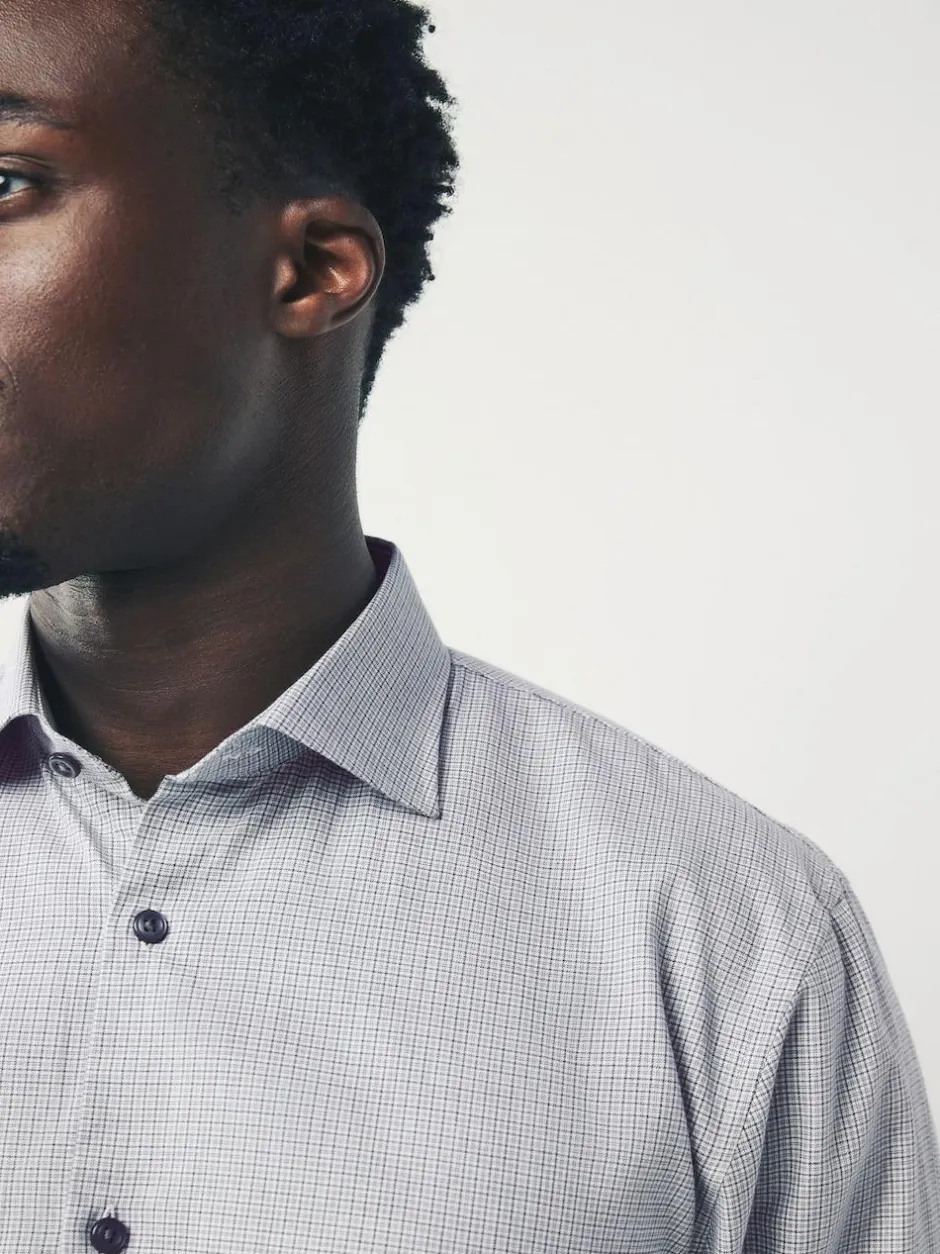 Next Light Grey Regular Fit Check Soft Touch 100% Cotton Smart Long Sleeve Shirt Hot