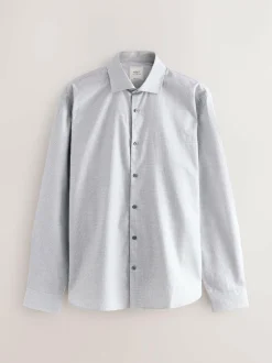 Next Light Grey Regular Fit Check Soft Touch 100% Cotton Smart Long Sleeve Shirt Hot