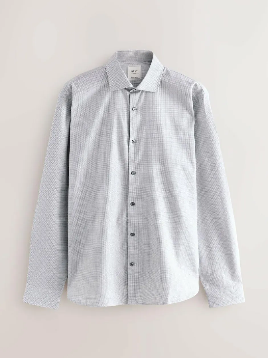Next Light Grey Regular Fit Check Soft Touch 100% Cotton Smart Long Sleeve Shirt Hot