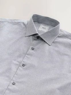 Next Light Grey Regular Fit Check Soft Touch 100% Cotton Smart Long Sleeve Shirt Hot
