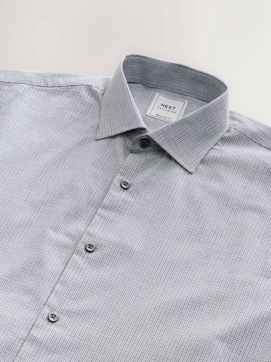 Next Light Grey Regular Fit Check Soft Touch 100% Cotton Smart Long Sleeve Shirt Hot
