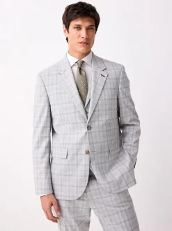 Next Light Grey Tailored Fit Check Suit Jacket Online